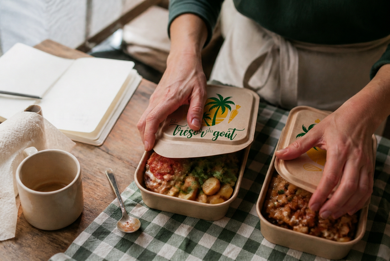 Mains qui préparent des plats chauds pratiques à déguster en promenade.
